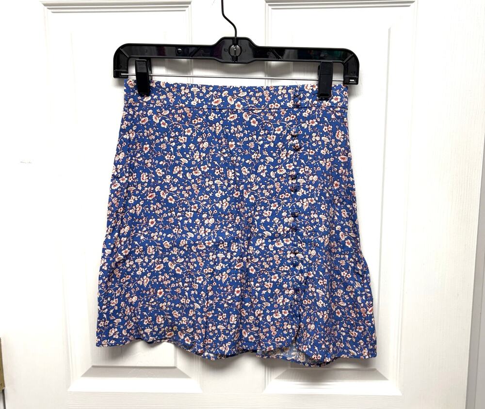 Madewell Blue Floral Skirt, Button Accents, Juniors, Women's Size 00